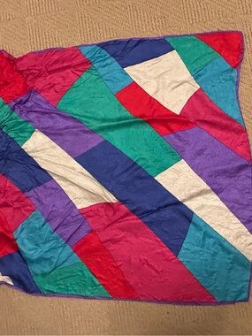 Colorblock Geometric Silk Scarf - Vibrant Multicolor